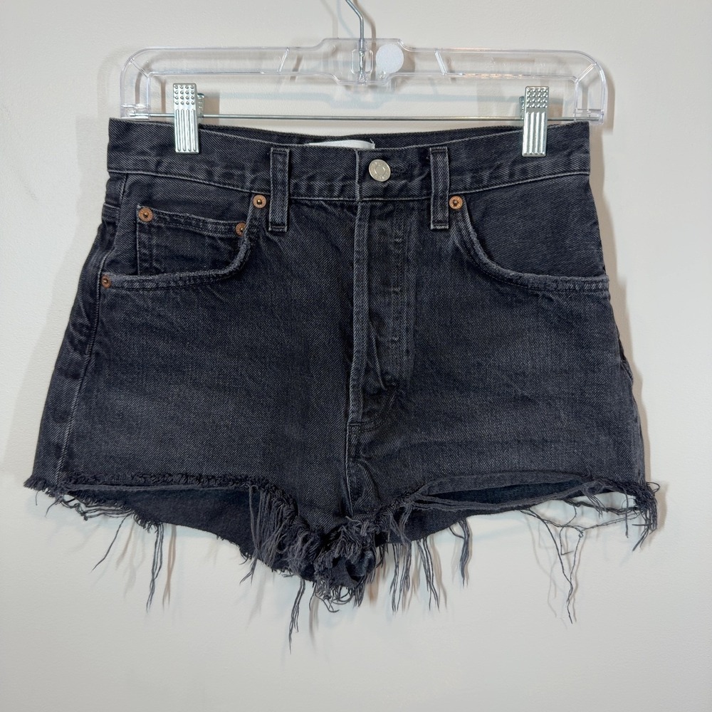 AGOLDE Mila Black Denim Cutoff Shorts Women's Size 26 100% Organic Cotton